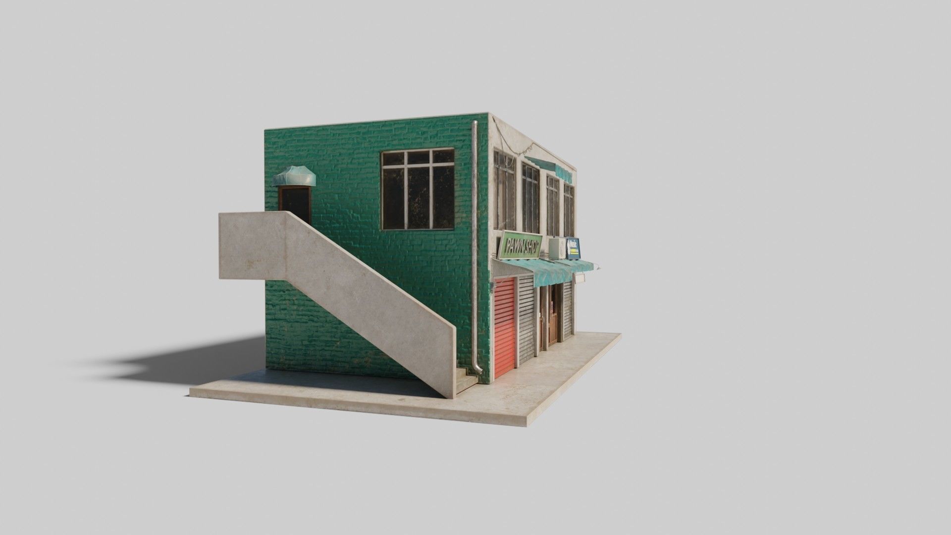 typical street Building with shops with 4k pbr textures Low-poly 3D model_5