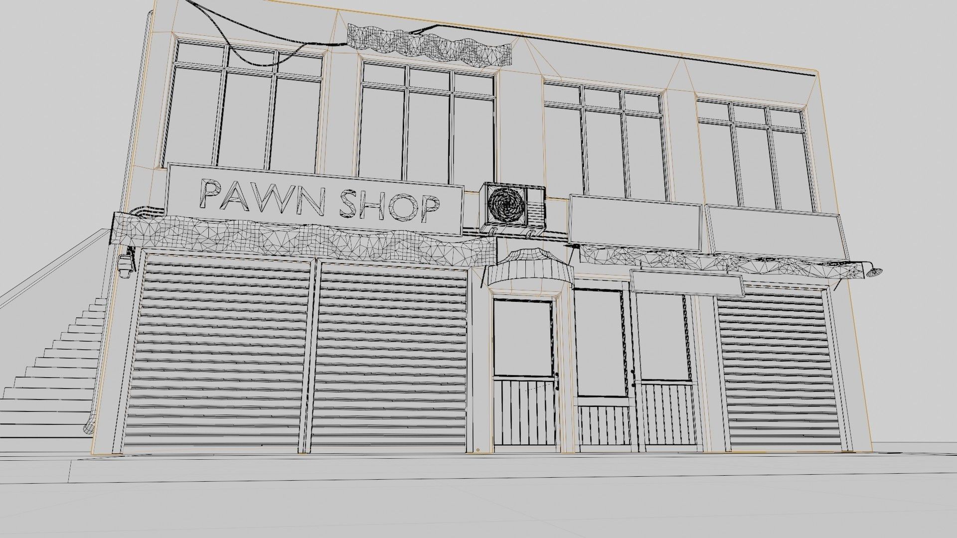 typical street Building with shops with 4k pbr textures Low-poly 3D model_13