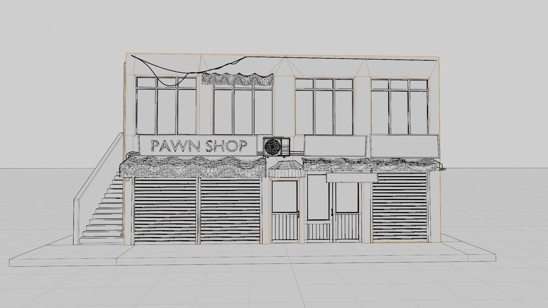 typical street Building with shops with 4k pbr textures Low-poly 3D model_10