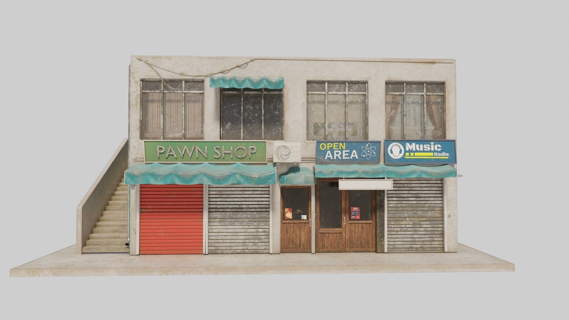 typical street Building with shops with 4k pbr textures Low-poly 3D model_2