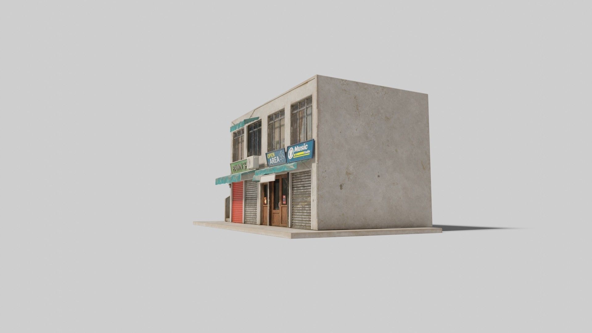 typical street Building with shops with 4k pbr textures Low-poly 3D model_4