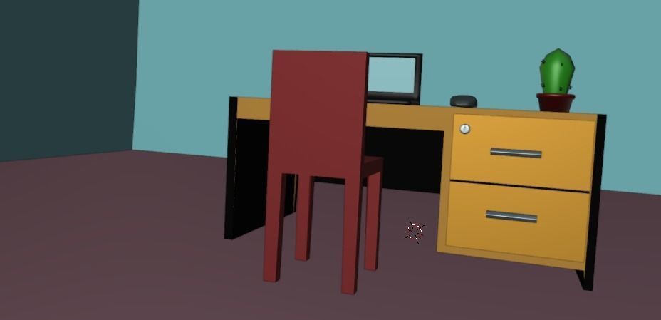 Simple office table low poly Free 3D model_4