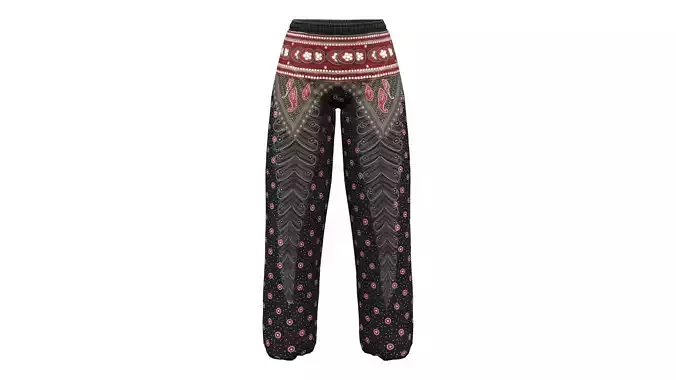 Black And Red Peacock Harem Pants