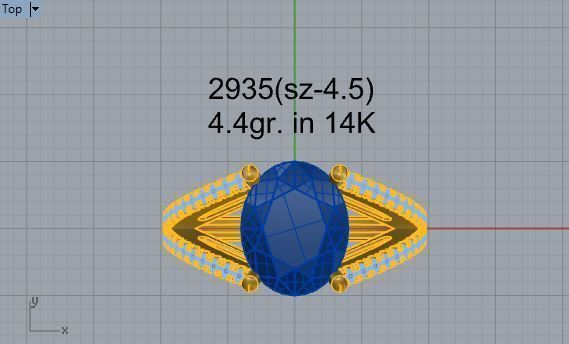 Big stone and 2-row diamond ring 2935 3D print model 3D print model_4