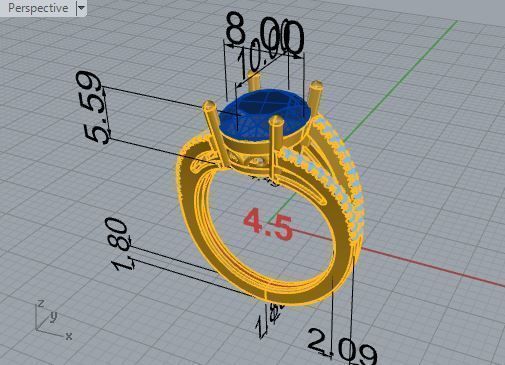 Big stone and 2-row diamond ring 2935 3D print model 3D print model_7