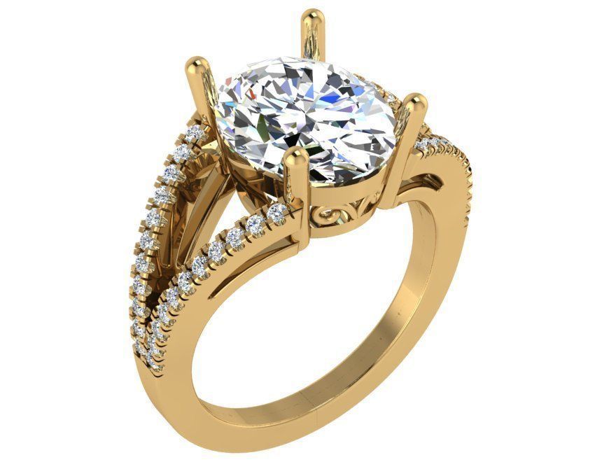 Big stone and 2-row diamond ring 2935 3D print model 3D print model_1