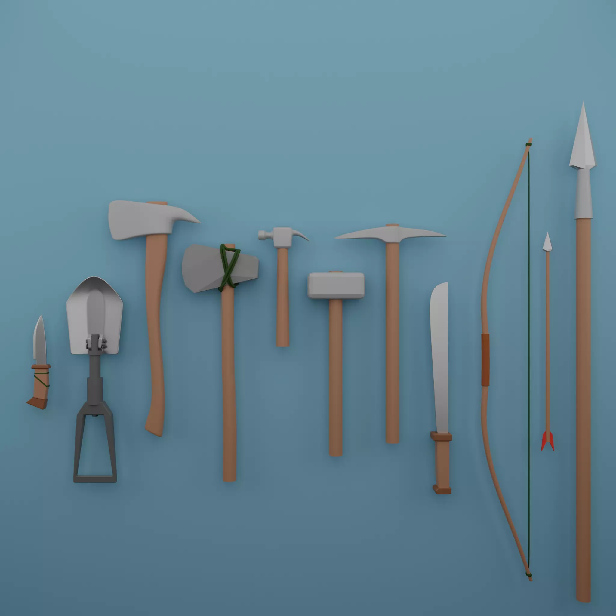 Tools and weapons blender asset 3D model_0