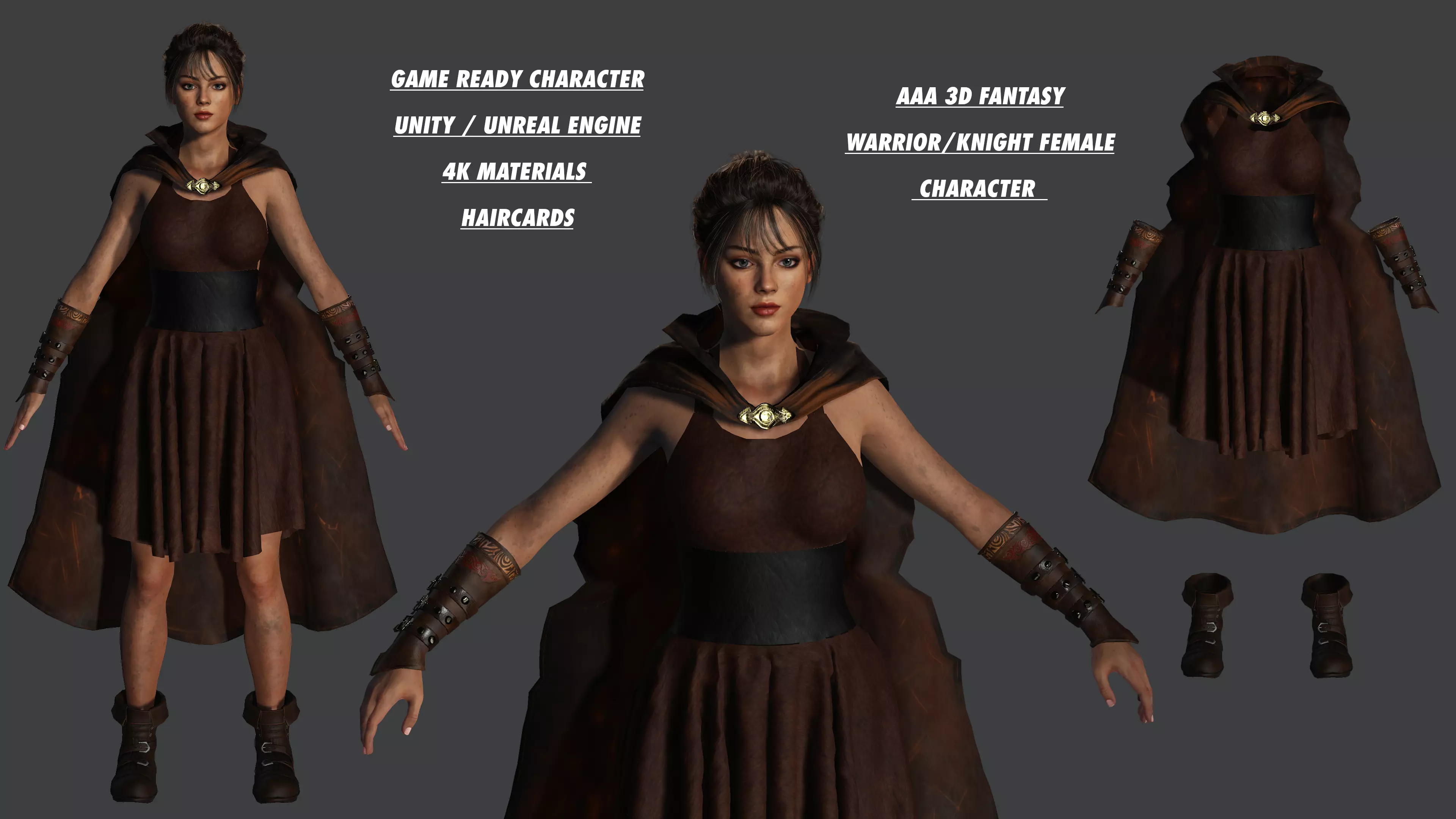 AAA 3D FANTASY FEMALE WARRIOR - KNIGHT CHARACTER Low-poly 3D model_0