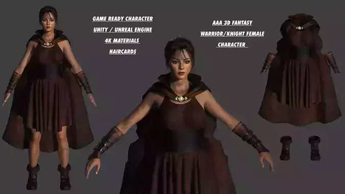 AAA 3D FANTASY FEMALE WARRIOR - KNIGHT CHARACTER Low-poly 3D model