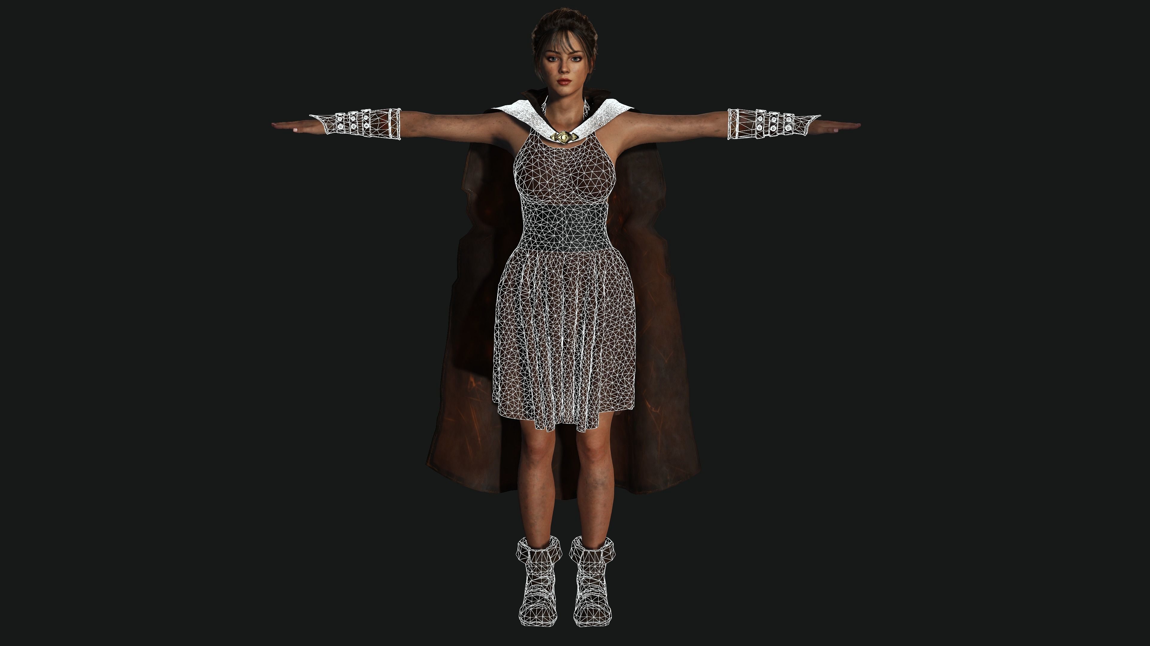 AAA 3D FANTASY FEMALE WARRIOR - KNIGHT CHARACTER Low-poly 3D model_13