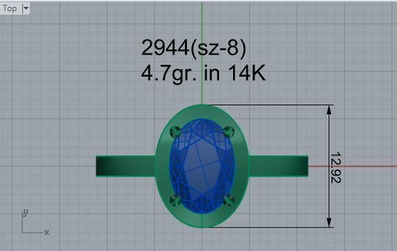 Oval stone diamond ring 2944 3D print model 3D print model_4
