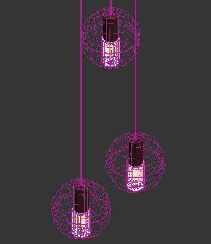 BOCCI three sphere pendant lights in chrome and glass 3D model_1