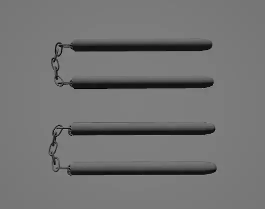 Nunchaku three chains Low-poly 3D model