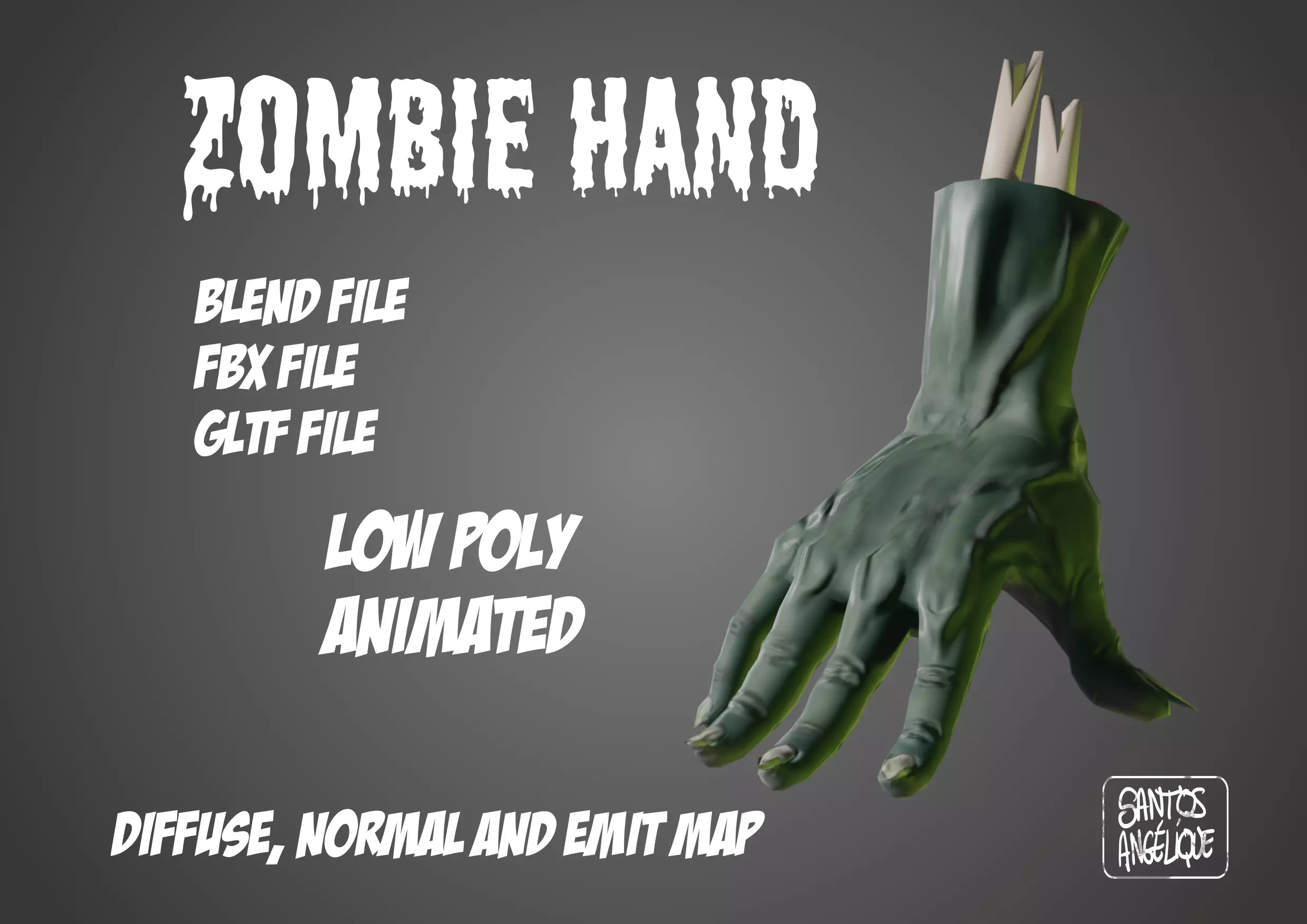 Zombie hand Low-poly 3D model_0