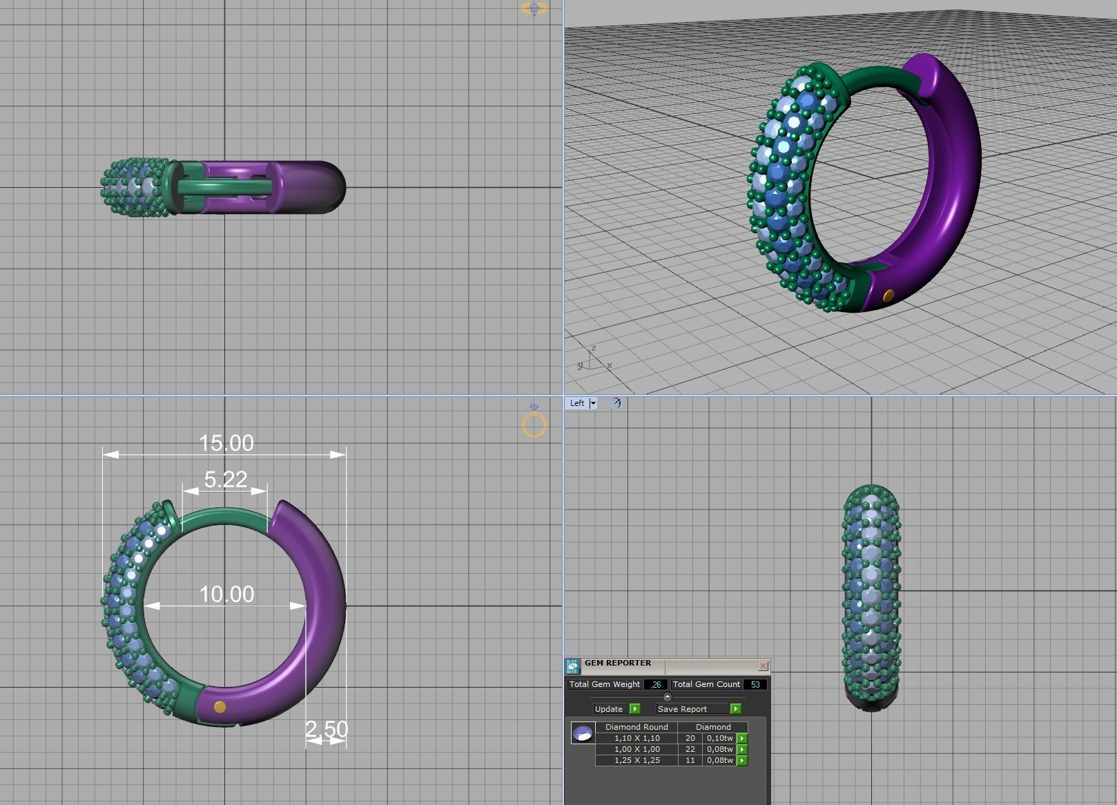 15mm Diamond Hoop Earrings Round Hoops 3D print model_13