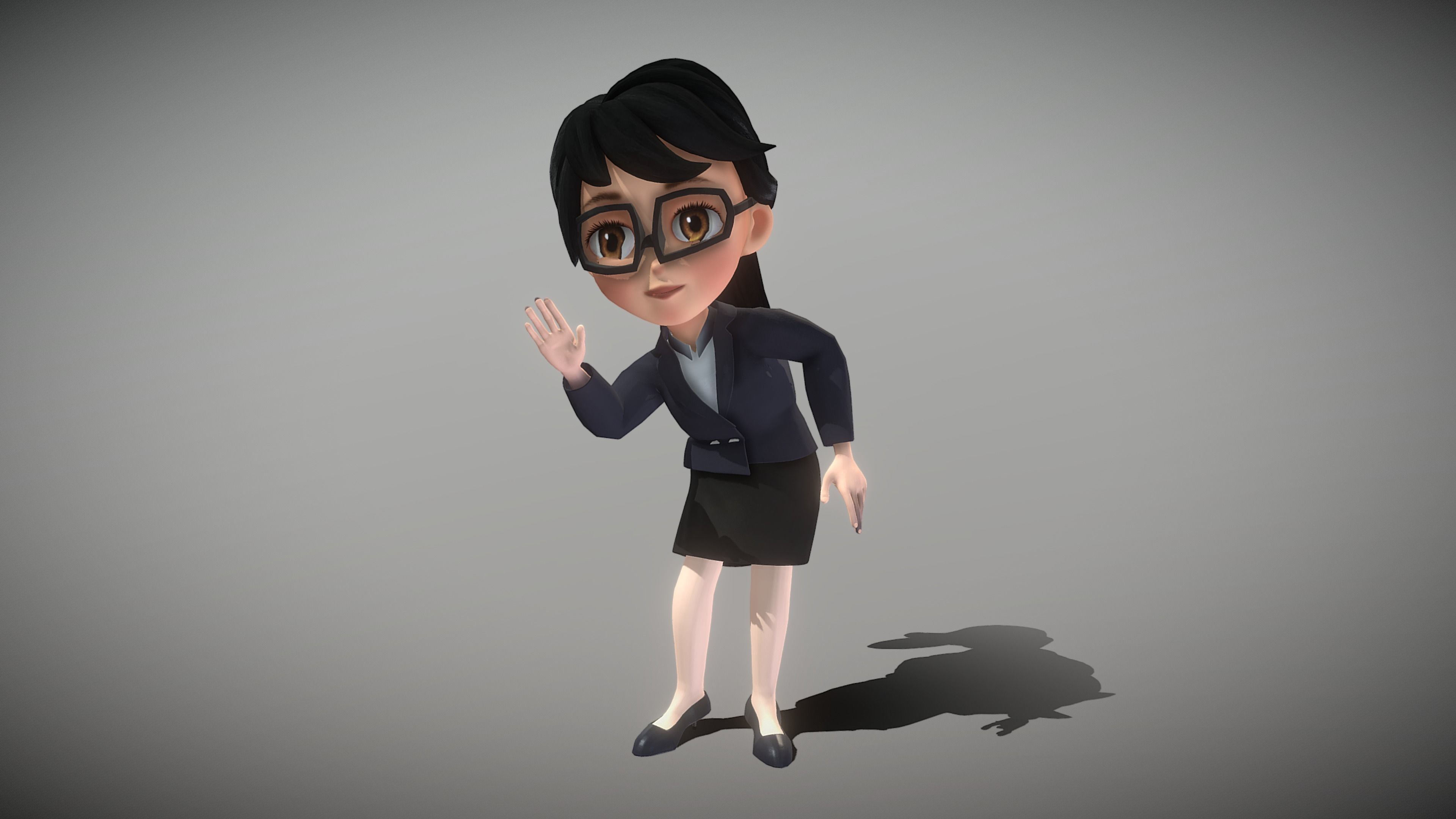 Cartoon Young Woman 3D model_7
