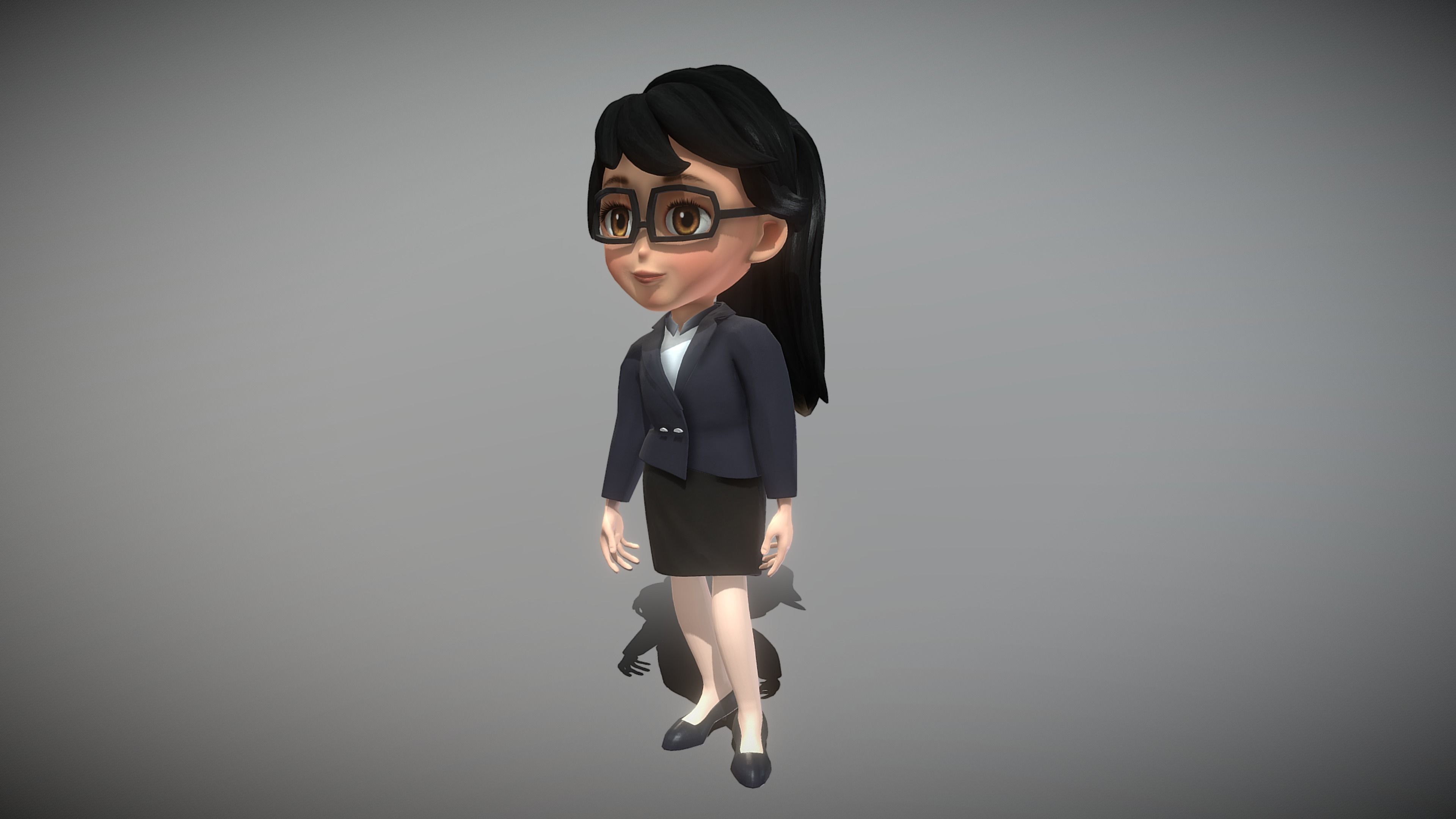 Cartoon Young Woman 3D model_3