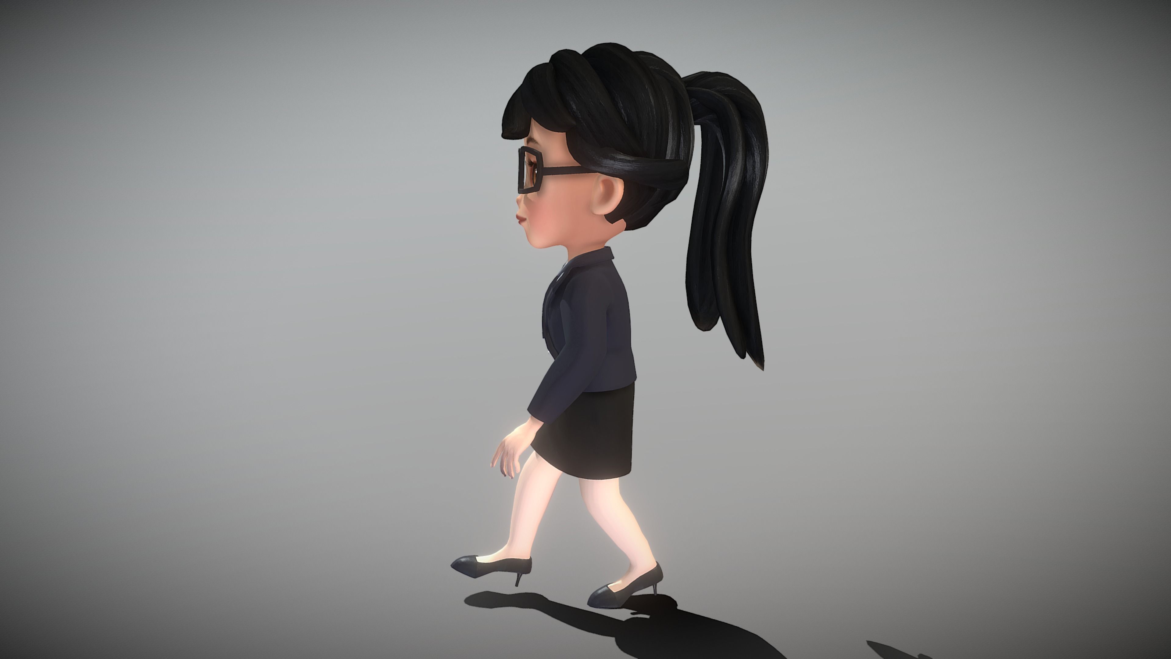 Cartoon Young Woman 3D model_5