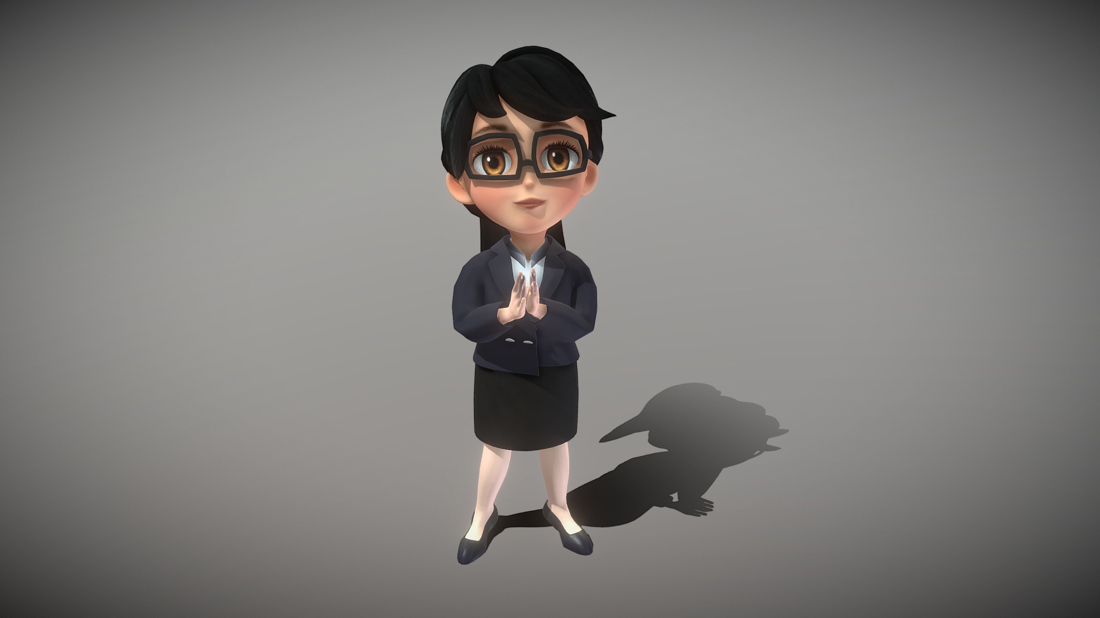 Cartoon Young Woman 3D model_4