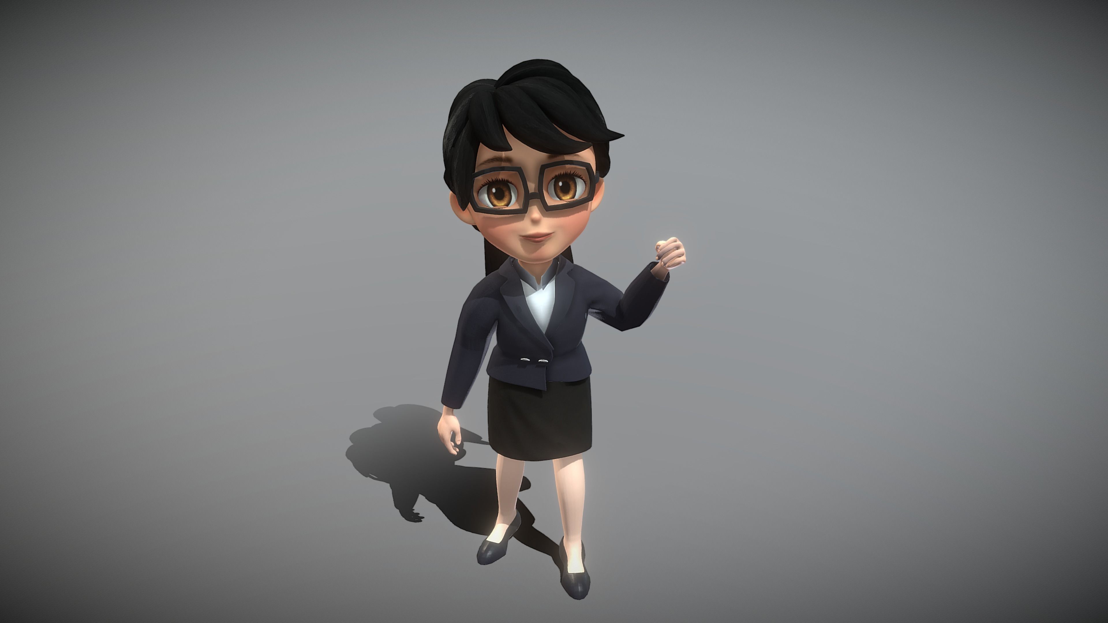 Cartoon Young Woman 3D model_2
