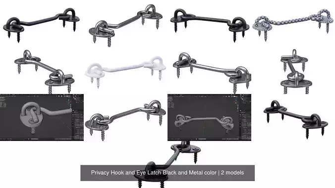 Privacy Hook and Eye Latch Black and Metal color 3D Model Collection