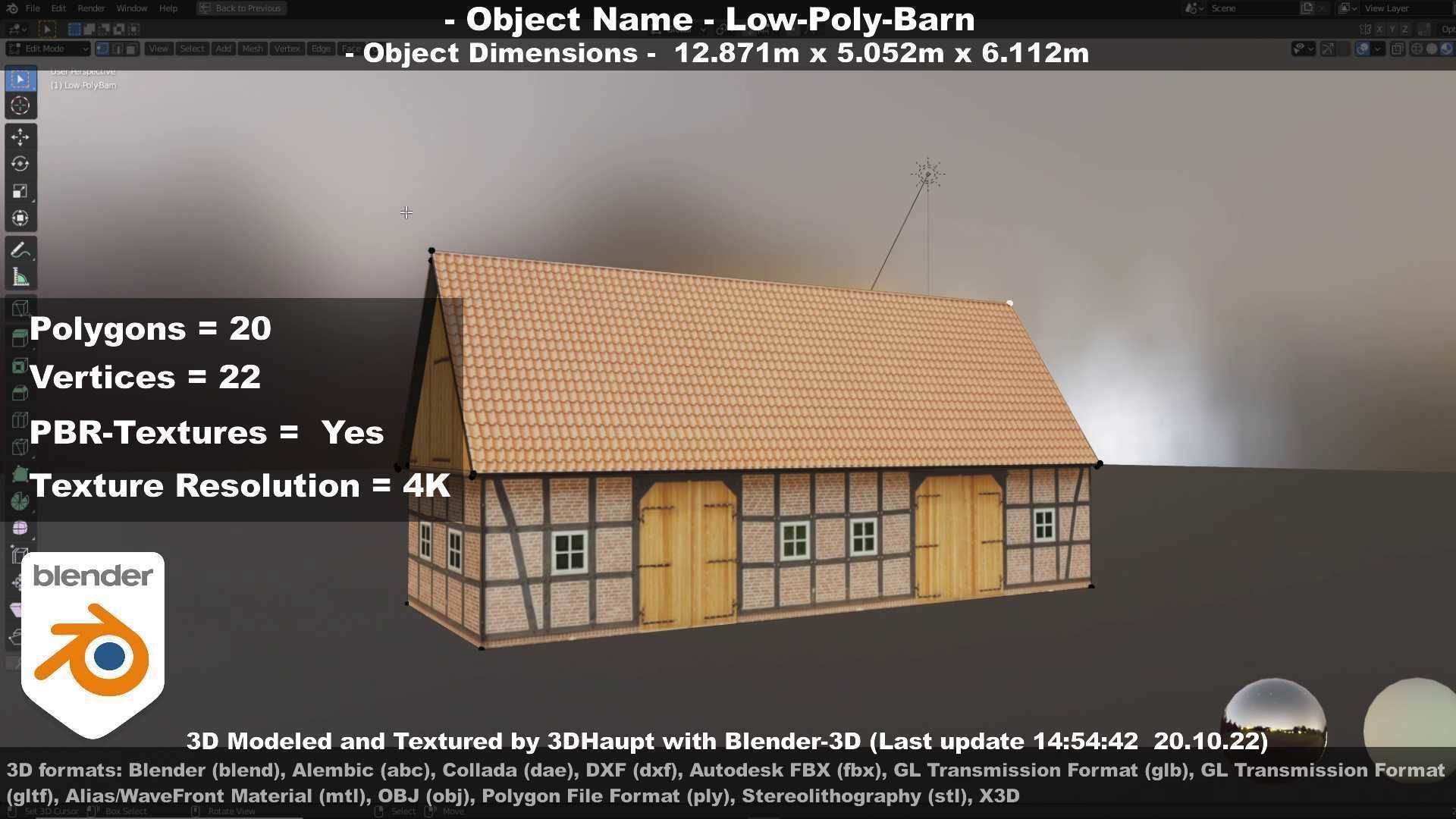 Half-Timbered Barn Low-poly 3D model_21