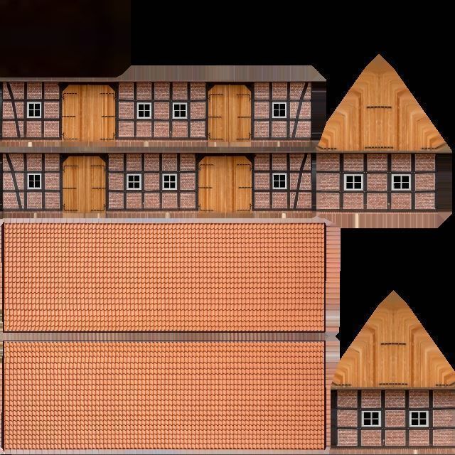 Half-Timbered Barn Low-poly 3D model_3