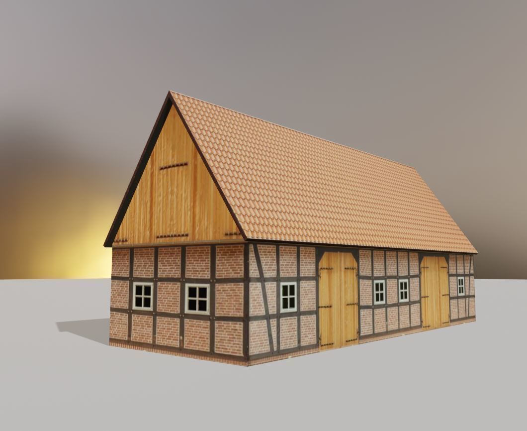 Half-Timbered Barn Low-poly 3D model_5