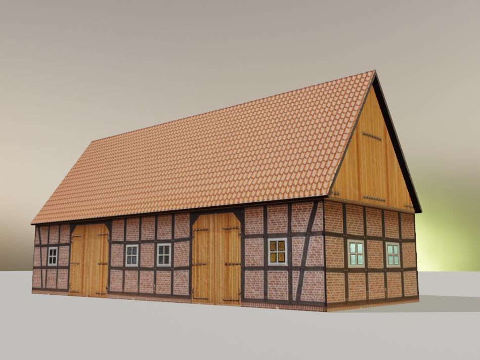 Half-Timbered Barn Low-poly 3D model_2
