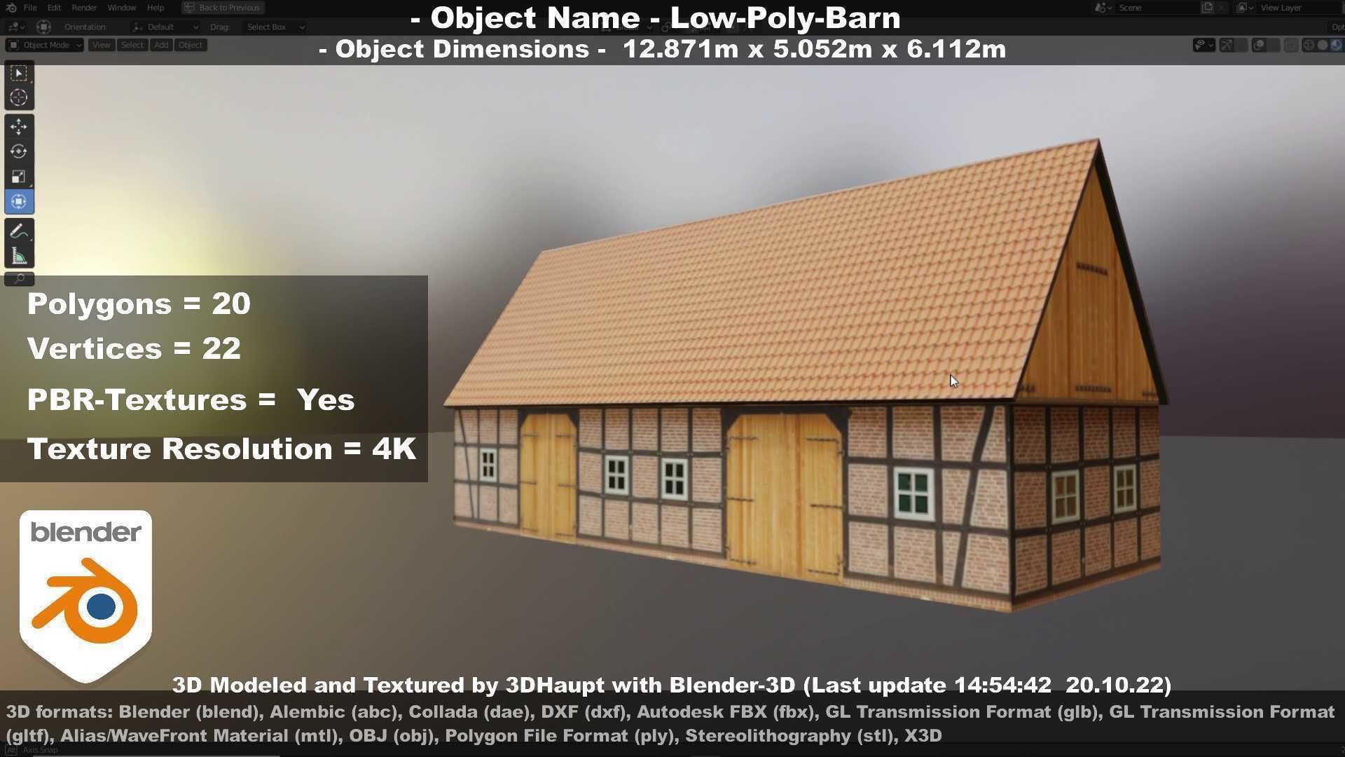 Half-Timbered Barn Low-poly 3D model_27