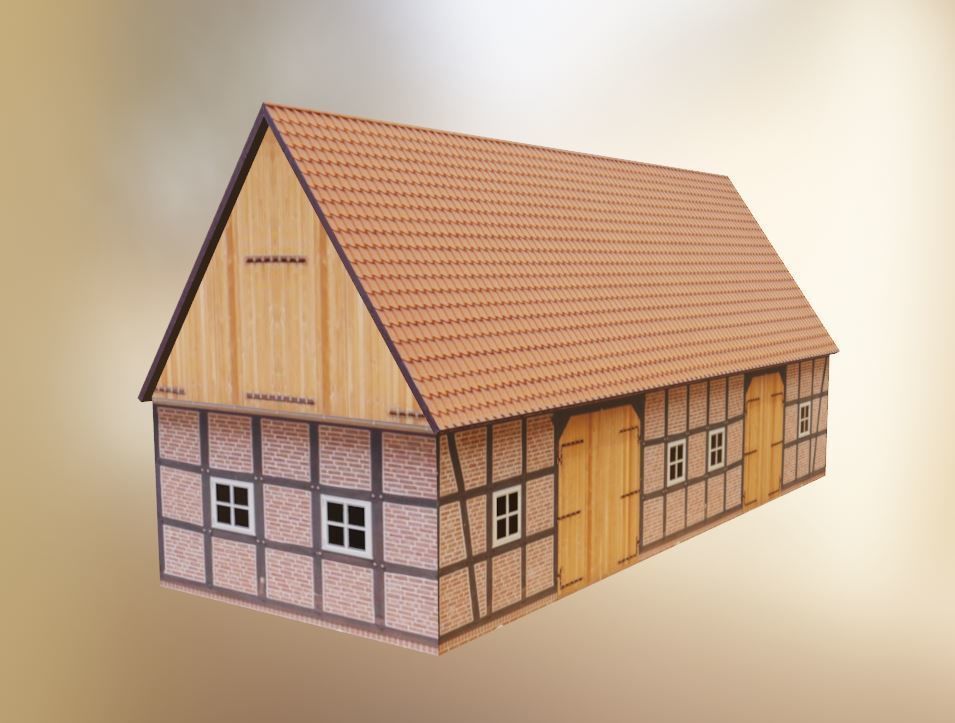 Half-Timbered Barn Low-poly 3D model_10
