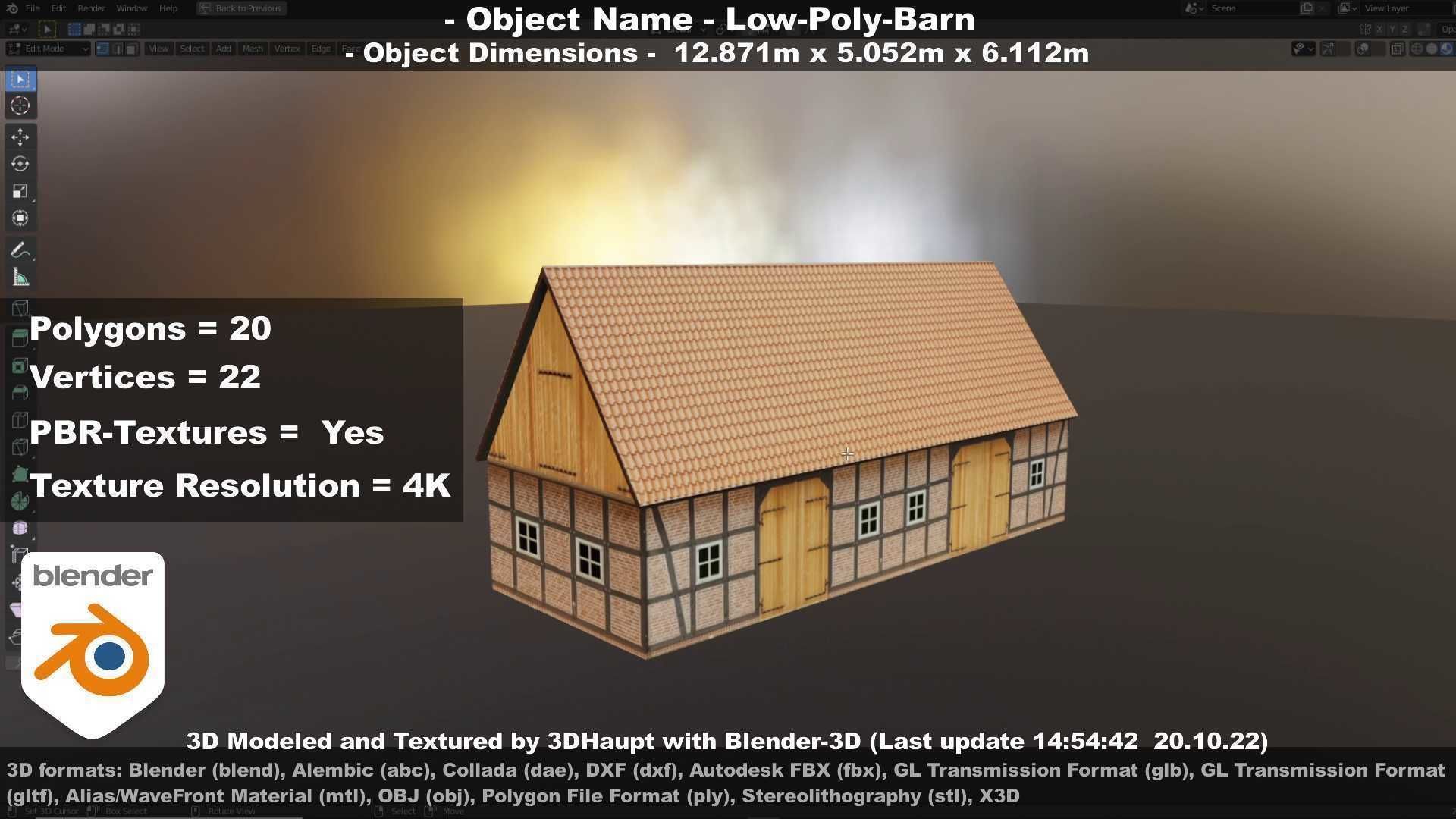 Half-Timbered Barn Low-poly 3D model_22