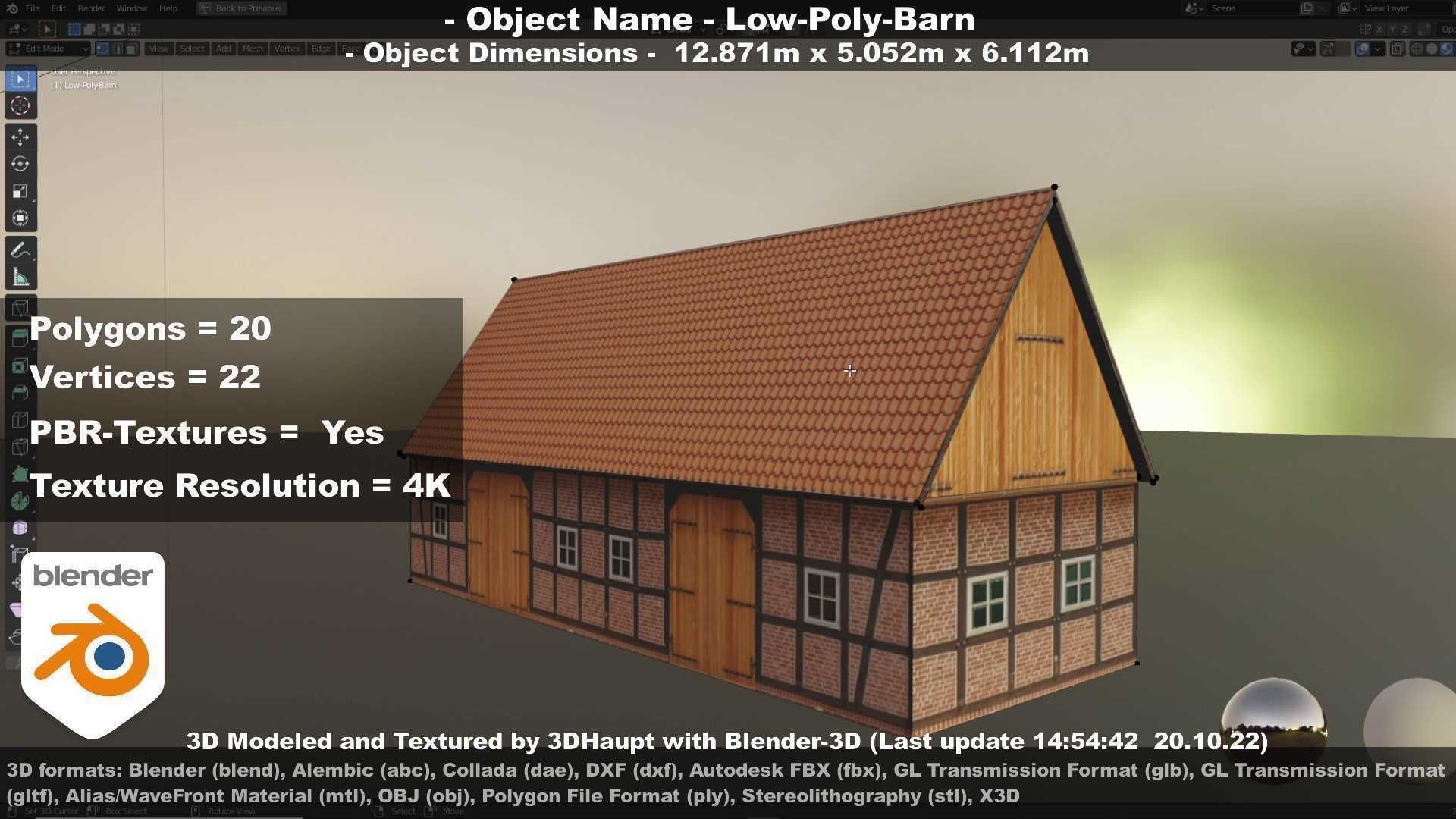 Half-Timbered Barn Low-poly 3D model_123