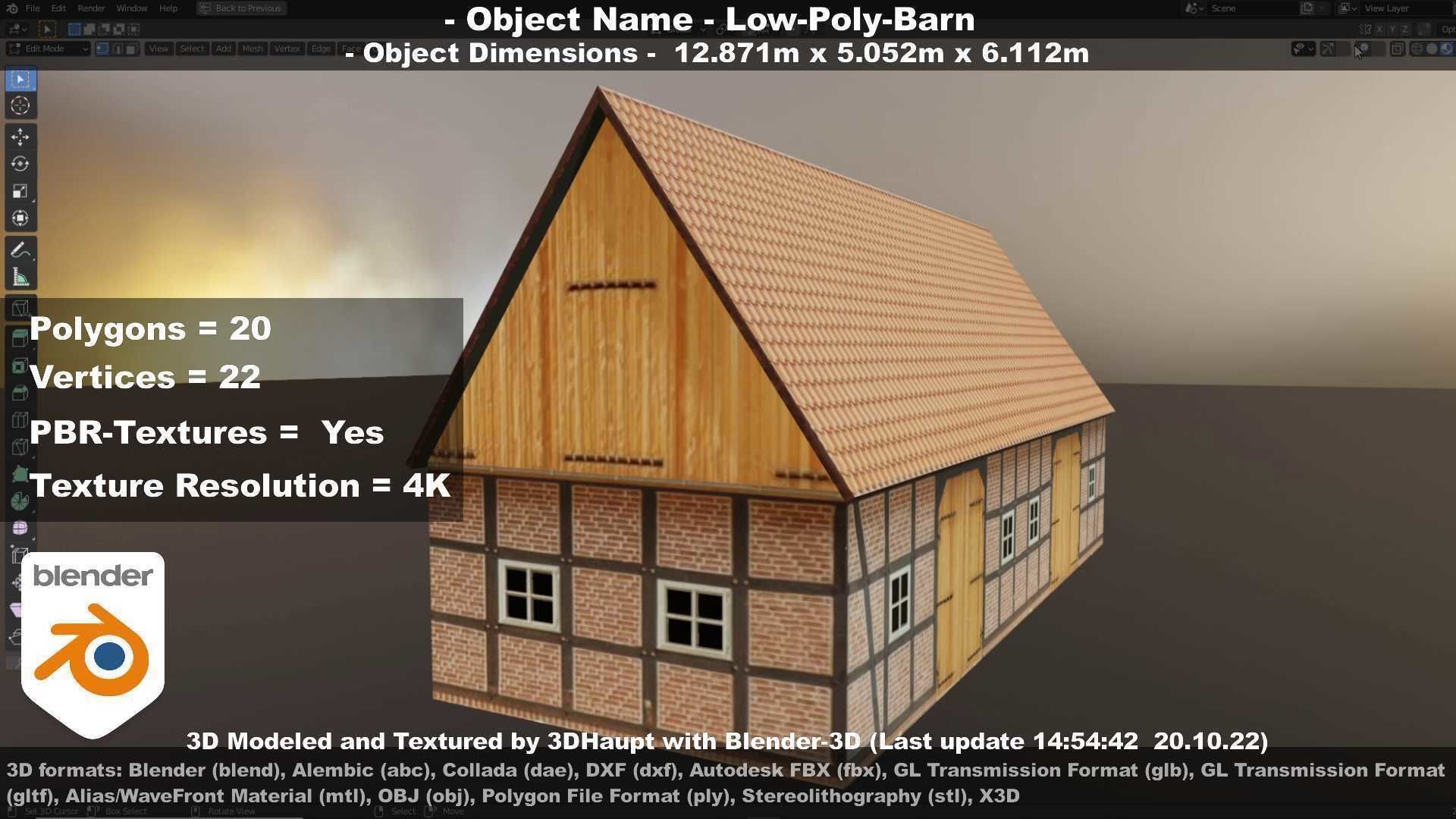 Half-Timbered Barn Low-poly 3D model_19