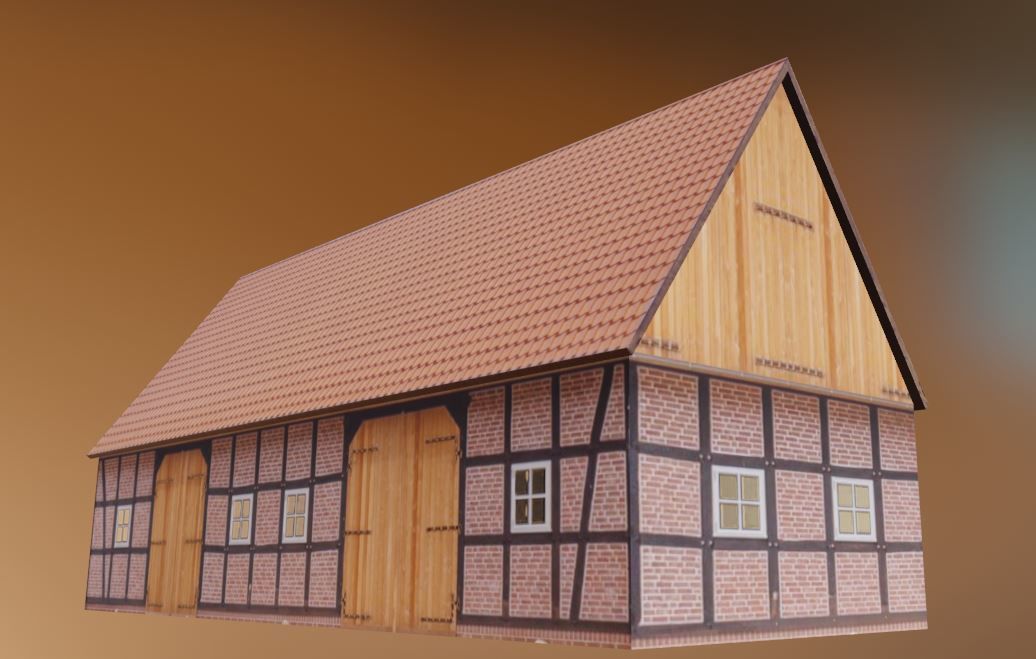 Half-Timbered Barn Low-poly 3D model_11
