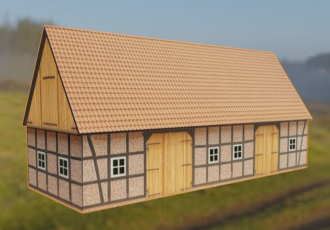 Half-Timbered Barn Low-poly 3D model_7