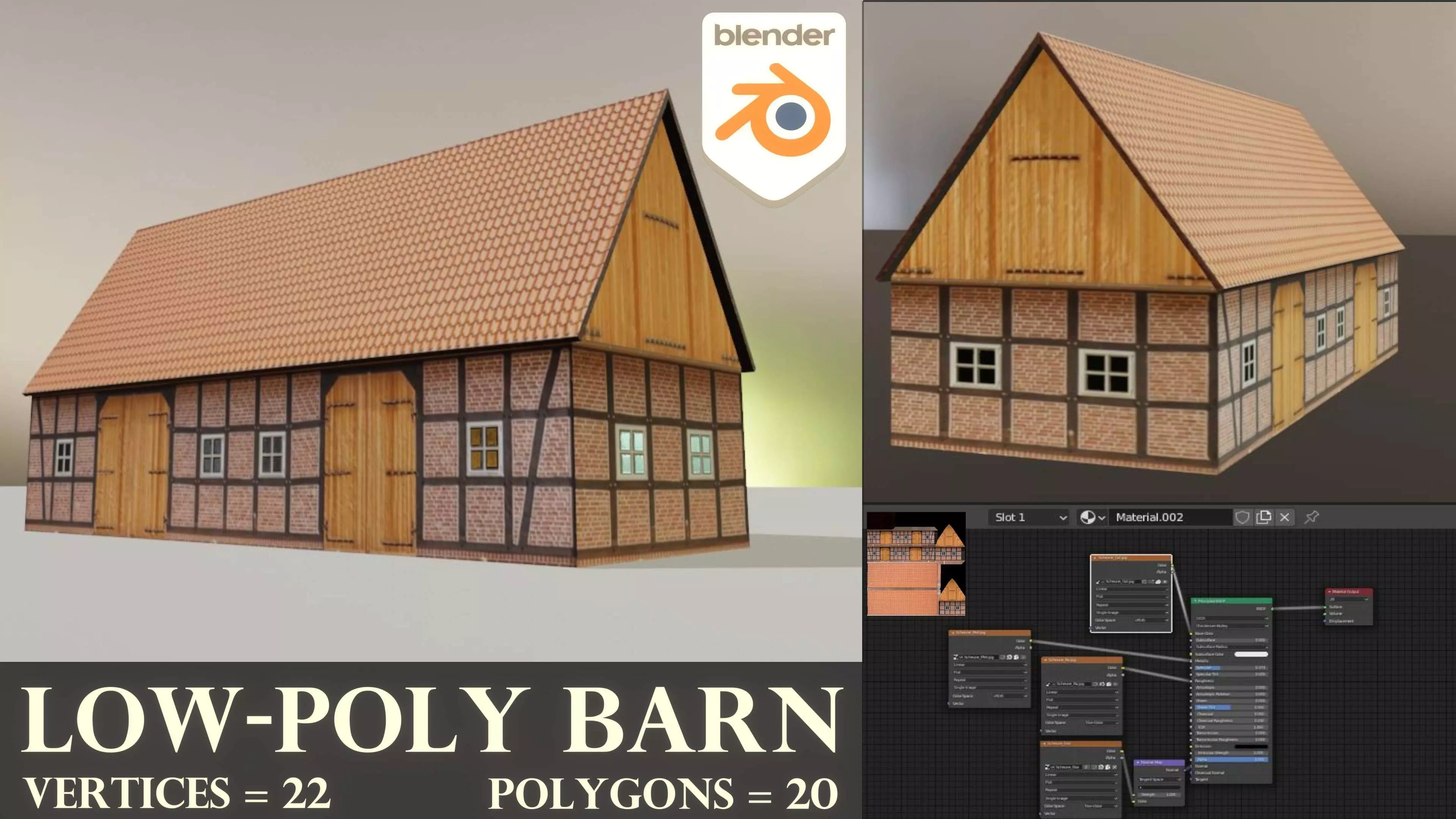 Half-Timbered Barn Low-poly 3D model_0