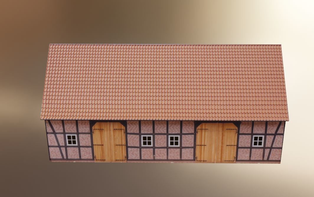 Half-Timbered Barn Low-poly 3D model_9