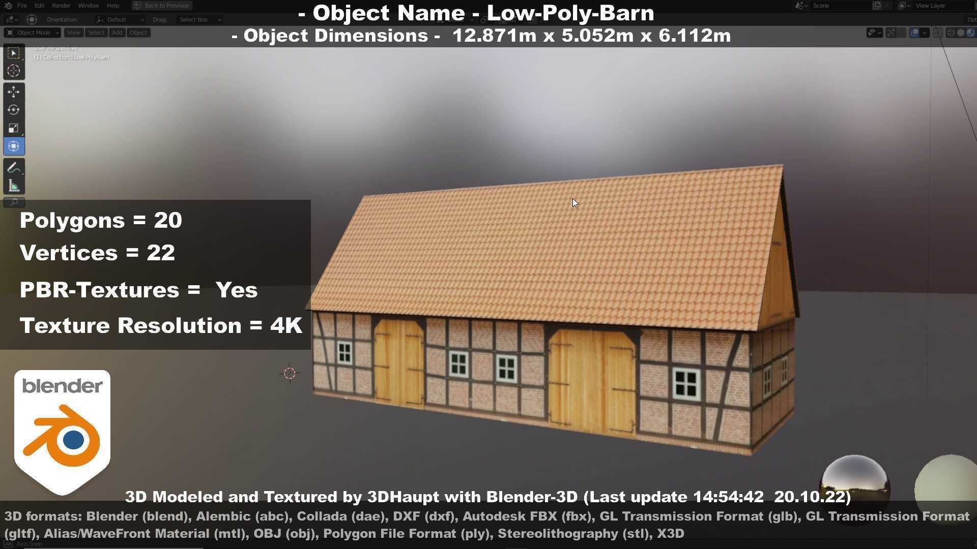 Half-Timbered Barn Low-poly 3D model_110