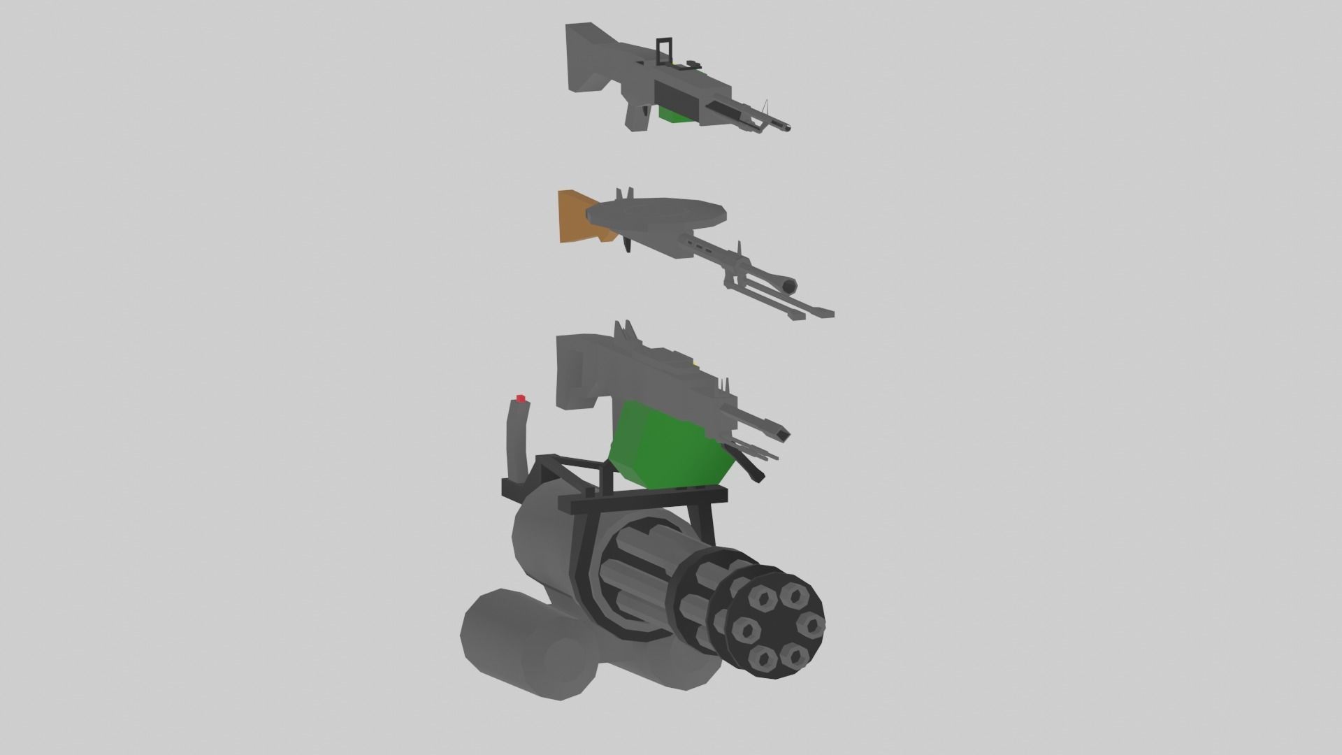 Low-poly pack machine guns Low-poly 3D model_3