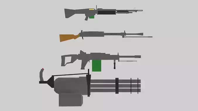 Low-poly pack machine guns Low-poly 3D model