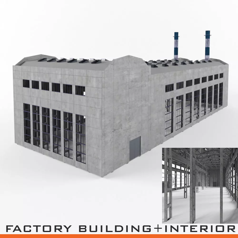 Industrial Factory building exterior and interior high quality 3D model_0