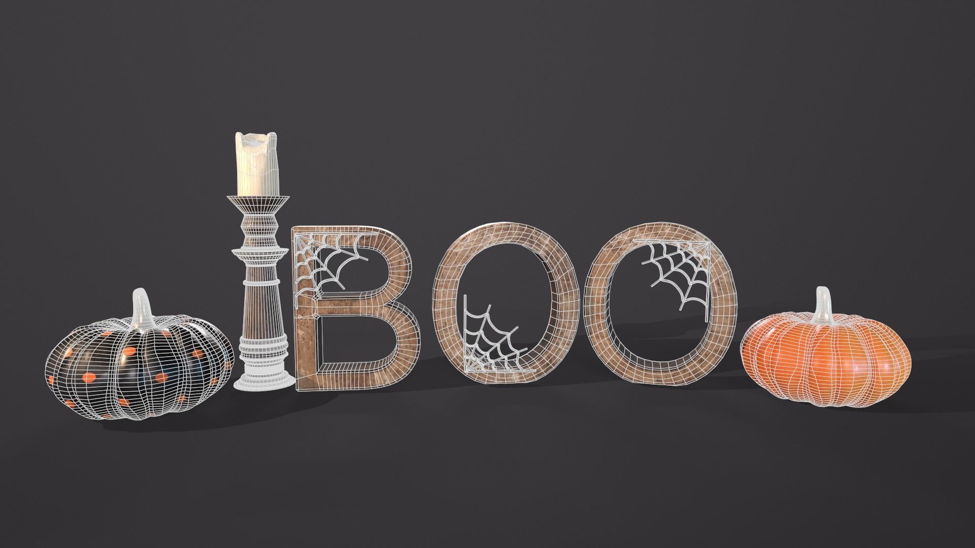 Halloween props - Decoration set Low-poly 3D model_5