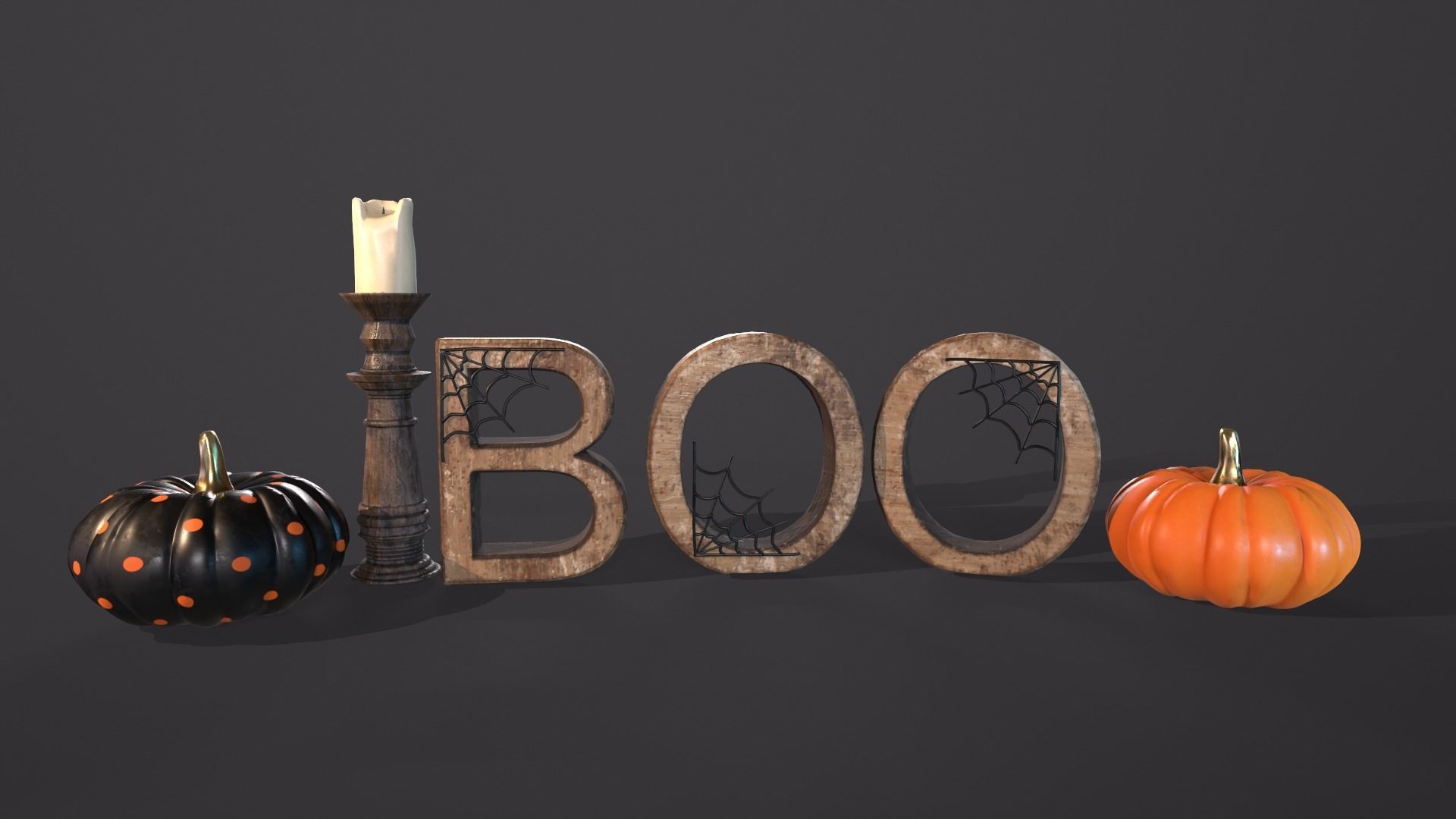 Halloween props - Decoration set Low-poly 3D model_4