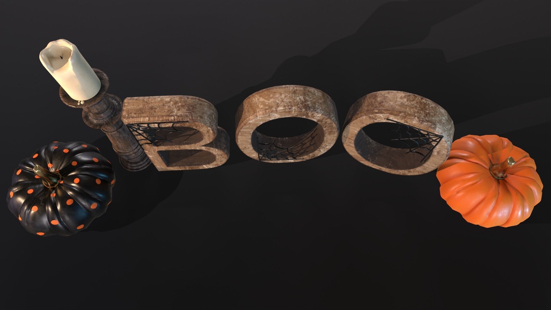 Halloween props - Decoration set Low-poly 3D model_11