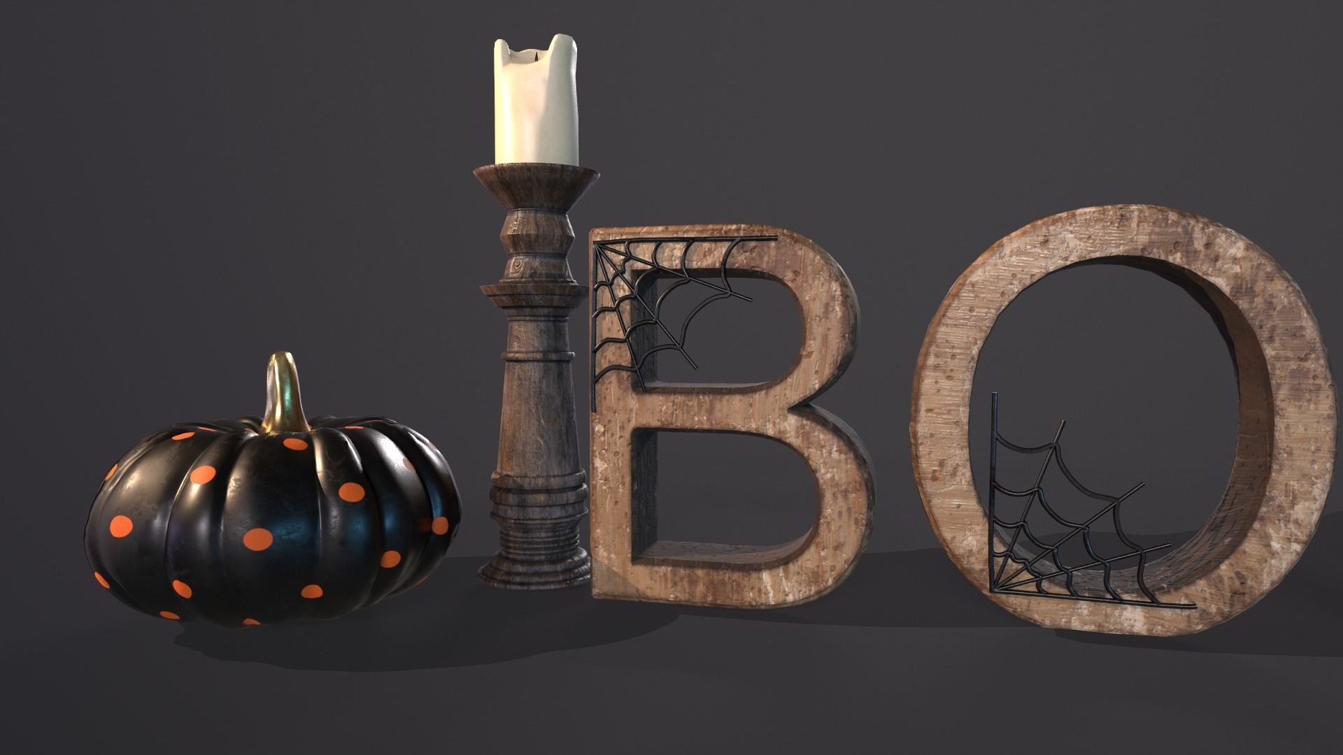 Halloween props - Decoration set Low-poly 3D model_12