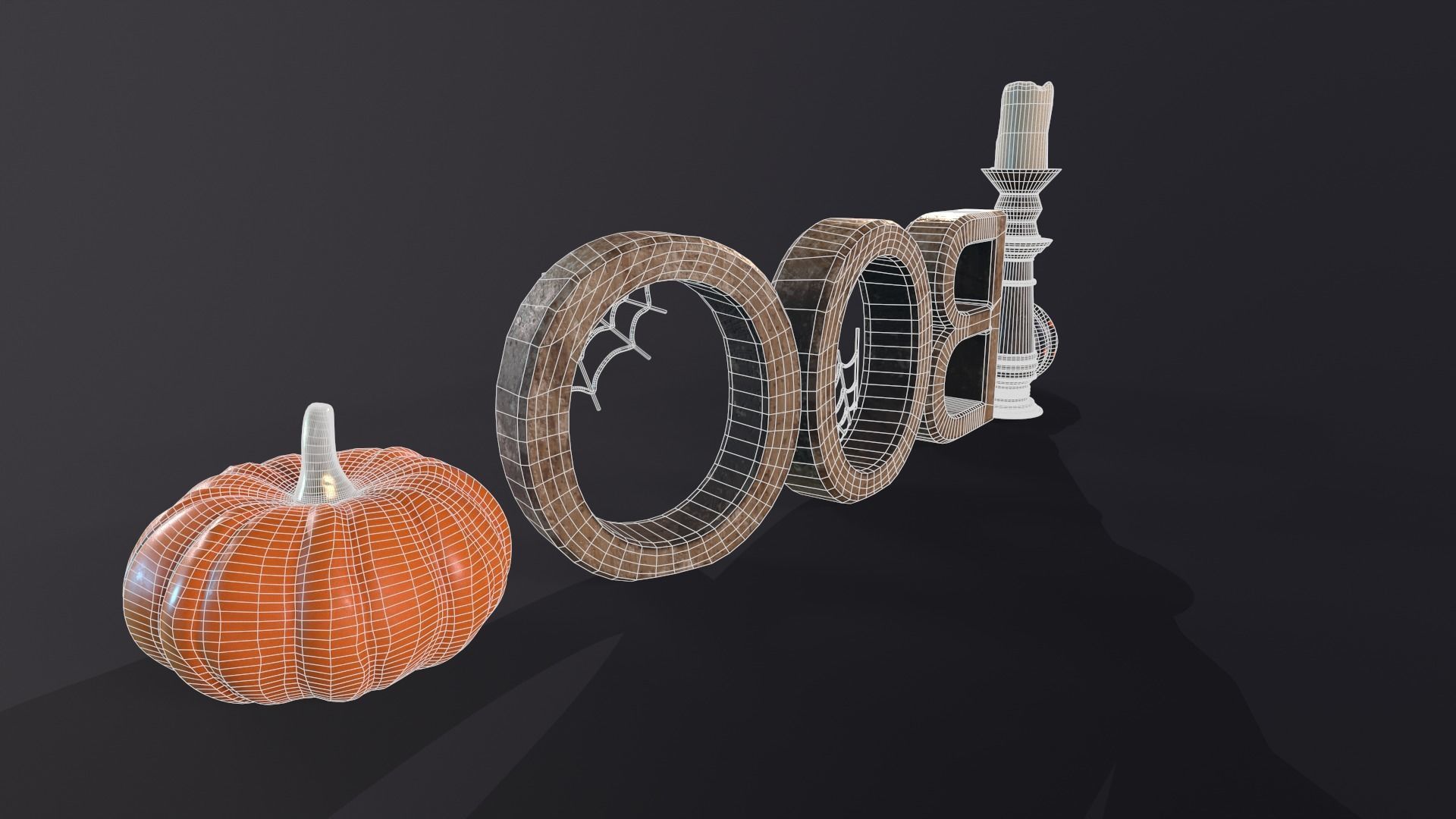 Halloween props - Decoration set Low-poly 3D model_9