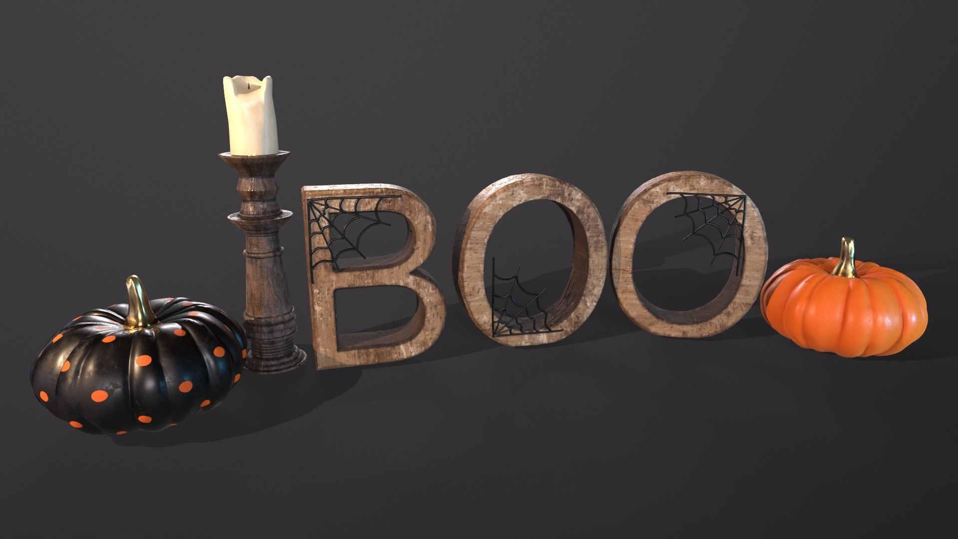 Halloween props - Decoration set Low-poly 3D model_2