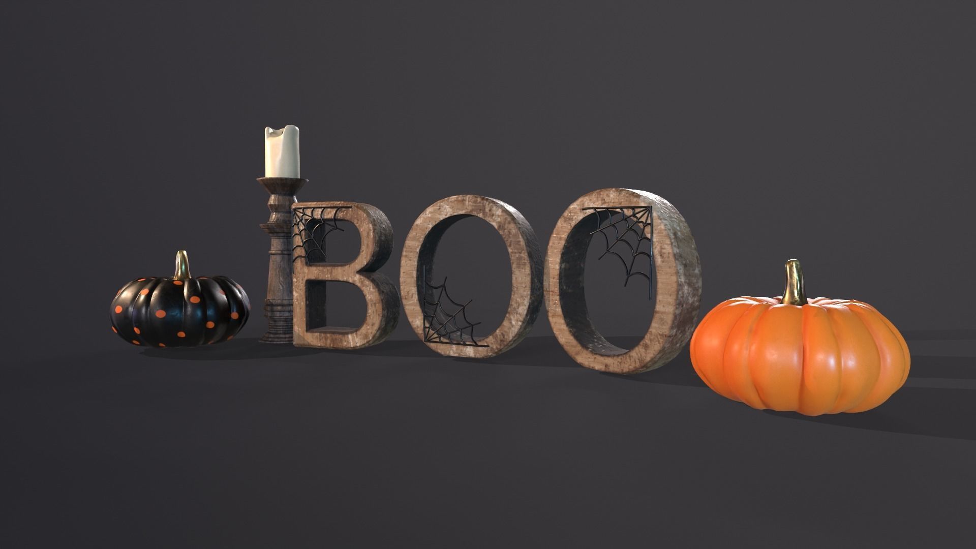 Halloween props - Decoration set Low-poly 3D model_6