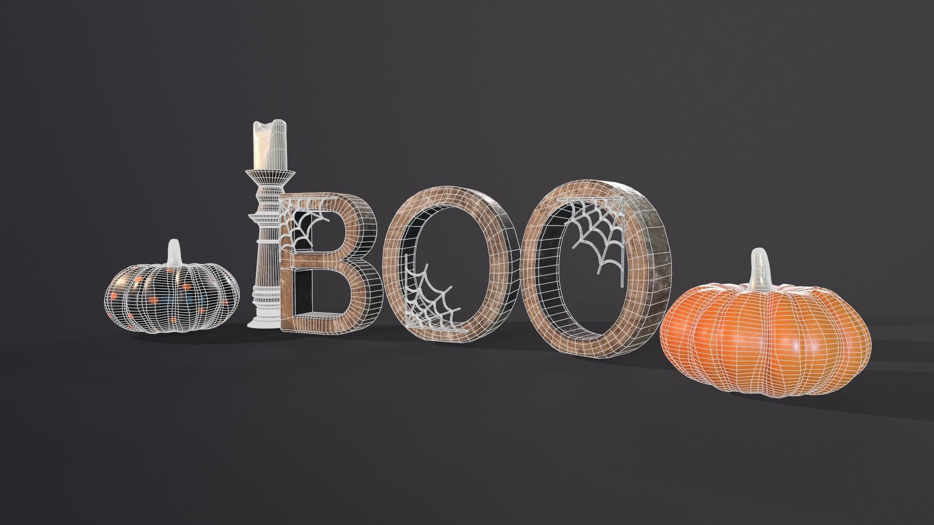 Halloween props - Decoration set Low-poly 3D model_7